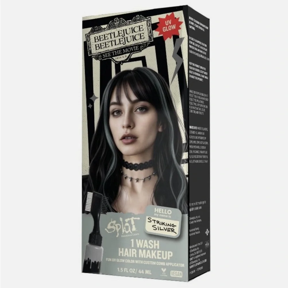 SPLAT Beetlejuice Beetlejuice 1-Wash Temporary Hair Dye Striking Silver, NEW